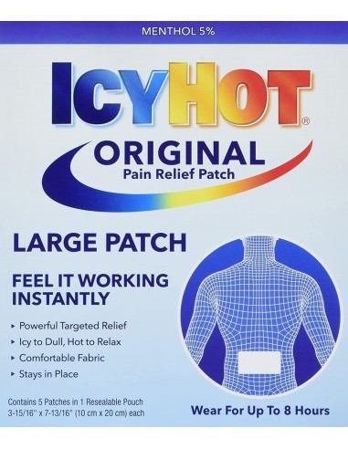 Icy Hot Parche medicado original para aliviar el dolor, grande, 5 unidades