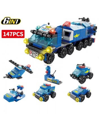 Juego de bloques de construcción con tema de equipo de policía 6 en 1, combinación deformable compatible con Lego