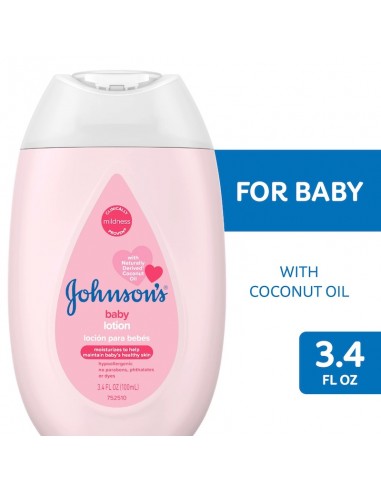 Johnson's Moisturizing Pink Baby Lotion con aceite de coco, 3.4 Fl. Oz ( pequeño)