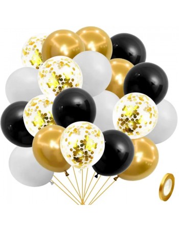 Juego de globos de látex con lentejuelas de papel dorado negro, 50 piezas