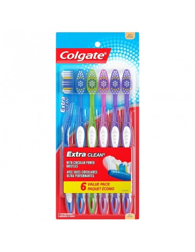 Colgate Extra Clean Cepillo de dientes , Suave, Varía pack de 6