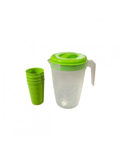 Jarra plastica verde de 2.5 L + 4 vasos