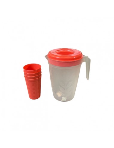 Jarra plastica naranja verde de 2.5 L + 4 vasos