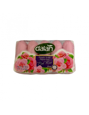 Jabón de Belleza Dalan en su encantadora versión Rosa Rosada. Este paquete ofrece 5 barras de jabón de 2.47 oz cada una