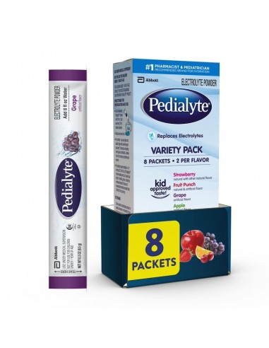 Sales de hidratación Pedialyte - Paquetes de polvo de electrolitos, paquete variado, 8 paquetes de polvo de una sola porción