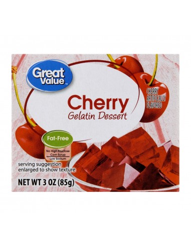 Postre de Gelatina Great Value Sabor Cereza 3 oz (85 g).