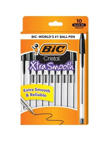 BIC Cristal Xtra Smooth Bolígrafos - Pack de 10, Tinta Negra