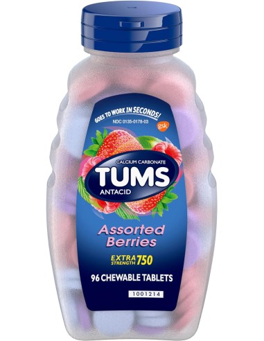 TUMS Tabletas antiácidas de bayas surtidas extra fuertes para aliviar la acidez estomacal, 96 unidades