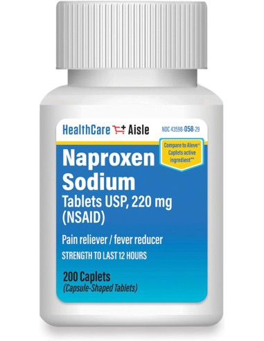 Naproxeno sódico, 220 mg - 200 cápsulas HealthCareAisle - Analgésico y reductor de fiebre, hasta 12 horas de alivio