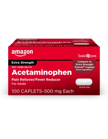 Acetaminophen Caplets, 500 mg, Pain Reliever/Fever Reducer, 100 Count