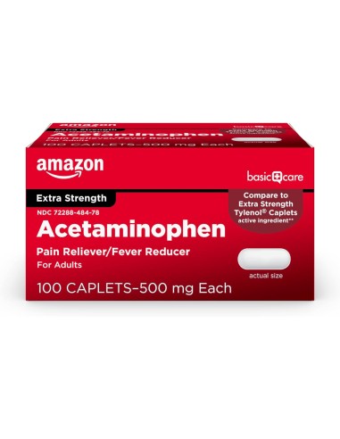 Acetaminophen Caplets, 500 mg, Pain Reliever/Fever Reducer, 100 Count