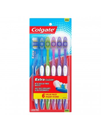 Colgate Extra Clean Cepillo de dientes , Mediano 6 unidades